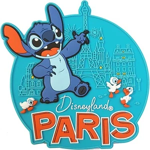 Disneyland Paris Stitch & Ducklings Kühlschrankmagnet runde Form Disney Park blau - Bild 1 von 8
