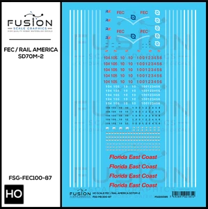 HO Scale Florida East Coast/Rail America EMD SD70M-2 Locomotive Decal Set - Picture 1 of 1