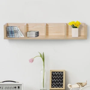 Wooden Wall Mount Media Storage Cabinet CD Shelf Organizer DVD Rack with 4 Cells - Picture 1 of 17