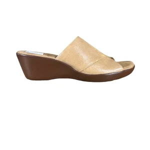 Aerosoles Wedge Sandals 7.5 Slip On Slides Brown Leather Women Open-toe Summer - Picture 1 of 7