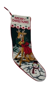Medias de Navidad vintage Needlepoint Old World Victoria ciervo feliz Navidad  - Imagen 1 de 7