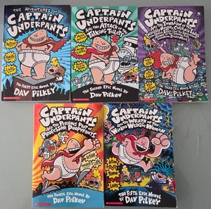 CAPTAIN UNDERPANTS Books #1-5 by DAV PILKEY! SET OF 5 SOFTCOVER 1997 SCHOLASTIC - Picture 1 of 6