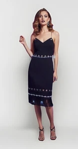 Y2K 20er Flapper Fransen Cocktail Party Retro Club Kostüm schwarz Kleid Ösen M - Bild 1 von 6