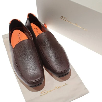 Mocasines sin cordones Santoni Hamilton nuevos con caja talla 8,5 EE. UU. en cuero marrón liso Foto 1 de 4