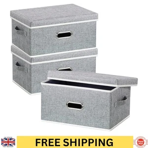 3 Fabric Folding Storage Boxes With Lids 20L Stackable Handles - Picture 1 of 7