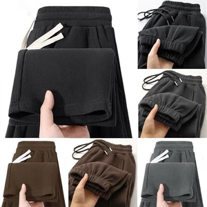 Men Plaid Trousers Tapered Fit 96%Polyester+4%Spandex Solid Color Option - Picture 1 of 47