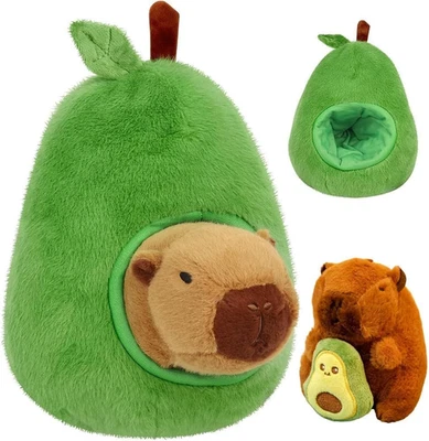 Capybara Plüschtier & Plush Keychain, Capybara Kuscheltier Stofftier mit Avocado