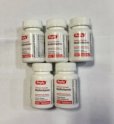 5 X Multivitamínico Masticable Rugby Infantil, Fruta Surtida, 100 Pestañas Cada NUEVO Foto 1 de 3