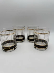 Juego de vasos antiguos de whisky Lowball negro y oro 22k MCM Culver Devon de colección - Imagen 1 de 6