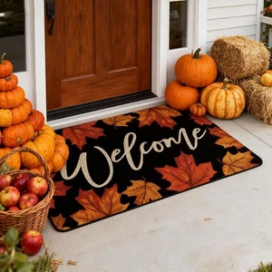 Non-Slip Autumn Maple Leaf Doormat 40x60cm Brown Polyester Rug - Bild 1 von 13