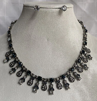 "Collar Lia Sophia raro antiguo tono plata 18-20"" azul blanco firmado" Foto 1 de 4