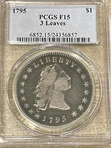 1795 Flowing Hair Silver Dollar $1 PCGS F15 3 Leaves #857 - Picture 1 of 4