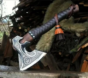 Hand Forged Viking Axe Free Ship Carbon Steel Hatchet Tomahawk Throwing Tactical - Picture 1 of 12