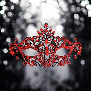 Red Crystal Masquerade Mask, Black Mask, Party Mask, Masquerade Wedding Mask - Picture 1 of 8