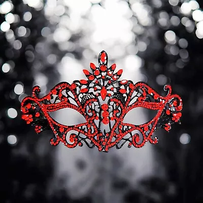 Red Crystal Masquerade Mask, Black Mask, Party Mask, Masquerade Wedding Mask - Image 1 of 4
