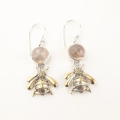 天然氨黄水晶纯银波西米亚悬垂独特钩母亲耳环珠宝首饰 — 第 1/4 张图片