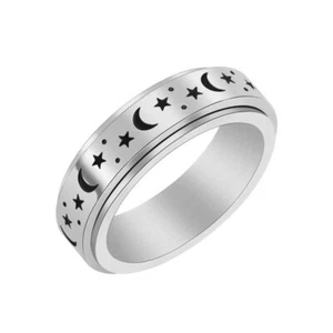 925 Silver Plated Anxiety Moon Star Fidget Spinner Stress Relief Rotatable Ring - Picture 1 of 3