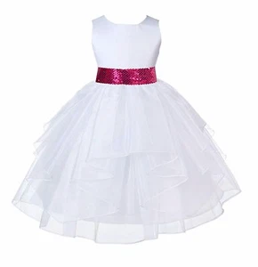 NWT ORGANZA WHITE COMMUNION BRIDESMAID PAGEANT RECITAL WEDDING FLOWER GIRL DRESS - Picture 1 of 9
