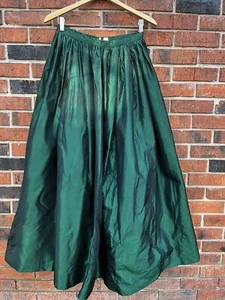 Vintage'80 Victor Costa Emerald Iredesent Taffeta Maxi Skirt Size 10 - Picture 1 of 5