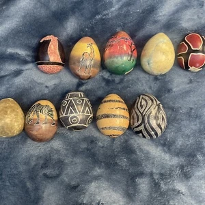 10 Assorted  Hand Carved & Etched Stone Egg Kenya Genuine Safari Plain Ch15 - Picture 1 of 18