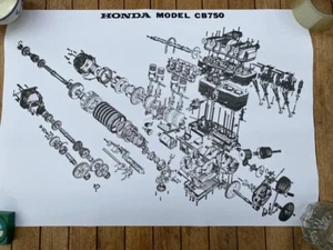 HONDA CB750 K0 & Sandcast Engine View NOS Size A2 Approx 60cm X 42cm Poster - Picture 1 of 5