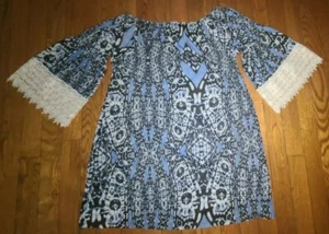 Mujer Manga Tres Cuartos Encaje Bordado Ribete Cuello Redondo Talla Grande Top - Imagen 1 de 7