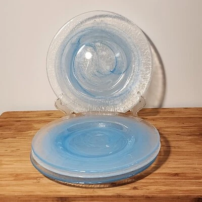 4 Pier 1 Imports Blue White Swirl Glass Dessert Plate Artistic  - Image 1 of 4