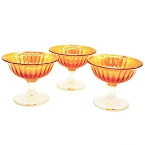 Imperial Smooth Rays Marigold Carnival Glass Lot of 3 Sherbets Iridescent Fruit - Picture 1 of 5