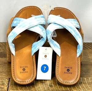 Women's Perla Crossband Slide Sandals - Shade & Shore Blue Size 7 - Picture 1 of 3