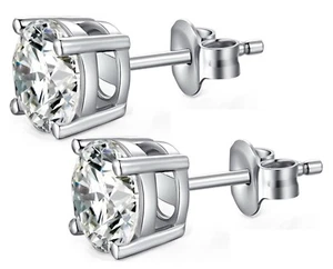 Round Ear Stud Earrings Men Women Crystal Cubic Zirconia (CZ) UK 6mm 8mm 10mm - Picture 1 of 2