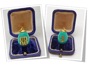 Imperial Russ Faberge Gild Silver Malachite Easter Egg Pendant Alexander III - Picture 1 of 12