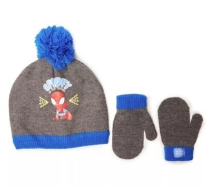 Marvel | Toddler | Gray & Blue | Spider-Man | Pom-Pom Earflap Beanie & Mittens - Picture 1 of 1