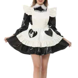 Lockable Sissy Sweet Maid Pleated Dress Peter Pan Collar Crossdress Maid Uniform - Picture 1 of 12