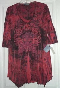 *UNITY WORLD WEAR TUNIC TOP SIZE M MULIT COLOR RED LILAC STRETCH MSRP: $36.00 - Picture 1 of 1
