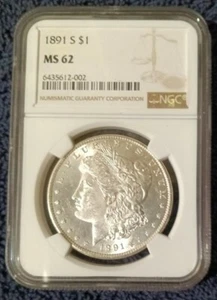 1891-S Morgan dollar, NGC MS62, Brilliant Fields - Picture 1 of 3