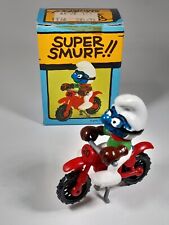 Smurfs Super Smurf Motocross Figure 1981 Peyo Schleich Dirt Bike Motorcycle 6738