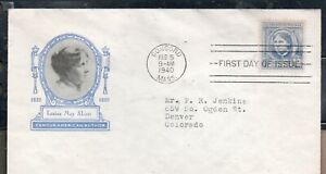USA 1940 First Day Cover Famous American Author Louisa May Alcott