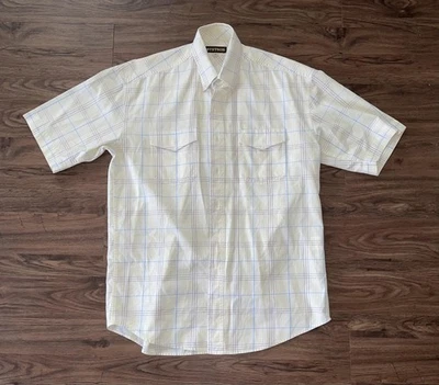 Stetson Shirt Mens Medium White Plaid Short Sleeve Western Snap Cowboy Cotton - Image 1 of 4