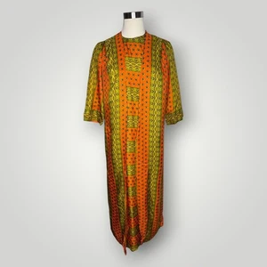 Vintage 1970s 5th Avenue Robes Kaftan Mumu Orange Green Medium - Picture 1 of 6