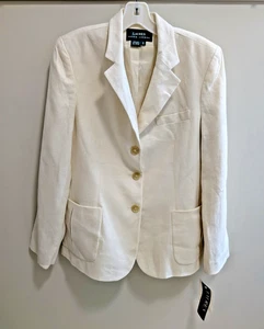 Nuevo Blazer Lauren Ralph Lauren Mujer Lino/Seda Crema Talla US 8 Nuevo con Etiquetas - Imagen 1 de 5