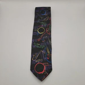 Vintage 1995 Ralph Marlin Tie Jazz Music Notes Novelty Black Pattern Necktie - Picture 1 of 3