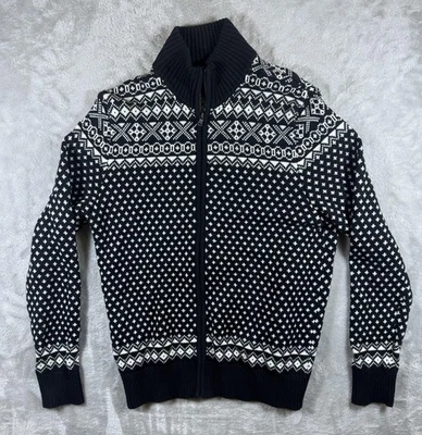 Tommy Hilfiger Sweater Mens Medium Black White Wool Blend Full Zip Fair Isle - Image 1 of 4