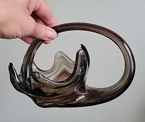 VTG Murano Handblown Swirl Art Glass Centerpiece Handled Basket Bowl - Picture 1 of 7