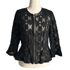 INC Int. Camicetta Concepts pizzo patchwork ricamato zip davanti elasticizzata L - Foto 1 di 13