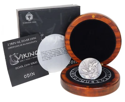 2015 Niue $2 Vikings Series Odin 2 oz .999 Fine Silver Antiqued Coin OGP - Image 1 of 3