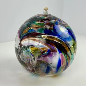 Lámpara de aceite de vidrio Kitras Art | Orbe multicolor soplado a mano | Hecha en Canadá | Firmada - Imagen 1 de 24