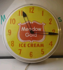 Vintage Meadow Gold Ice Cream Milk Dairy Uhr beleuchtet funktioniert. Werbung  - Bild 1 von 13