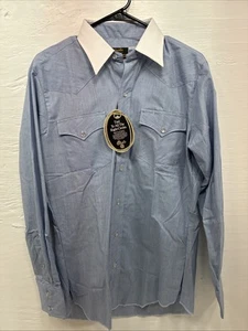 New Men’s Circle A Blue White Long Sleeve Button Up 15 X 34 Medium T-69 - Picture 1 of 12
