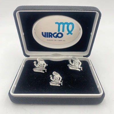 Vintage Zodiac Cufflinks Virgo Tie Tack and Cufflink Set with box - Image 1 of 4
