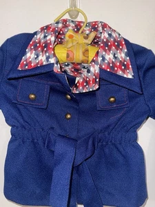 Vintage Toddlers 70s Polyester Jacket Dress Coat Navy Blue Red - Picture 1 of 6